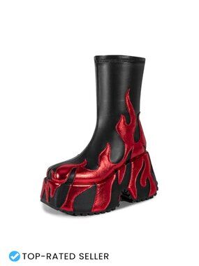Goth Punk Platform Ankle Boots Faux Leather Side Zip Floral